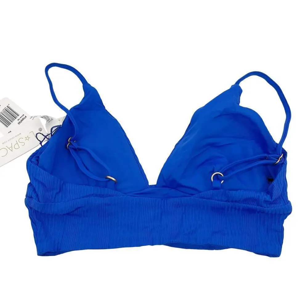 L*Space Winnie Longline Bikini Top Ribbed Royal Blue Large NEW with tags!